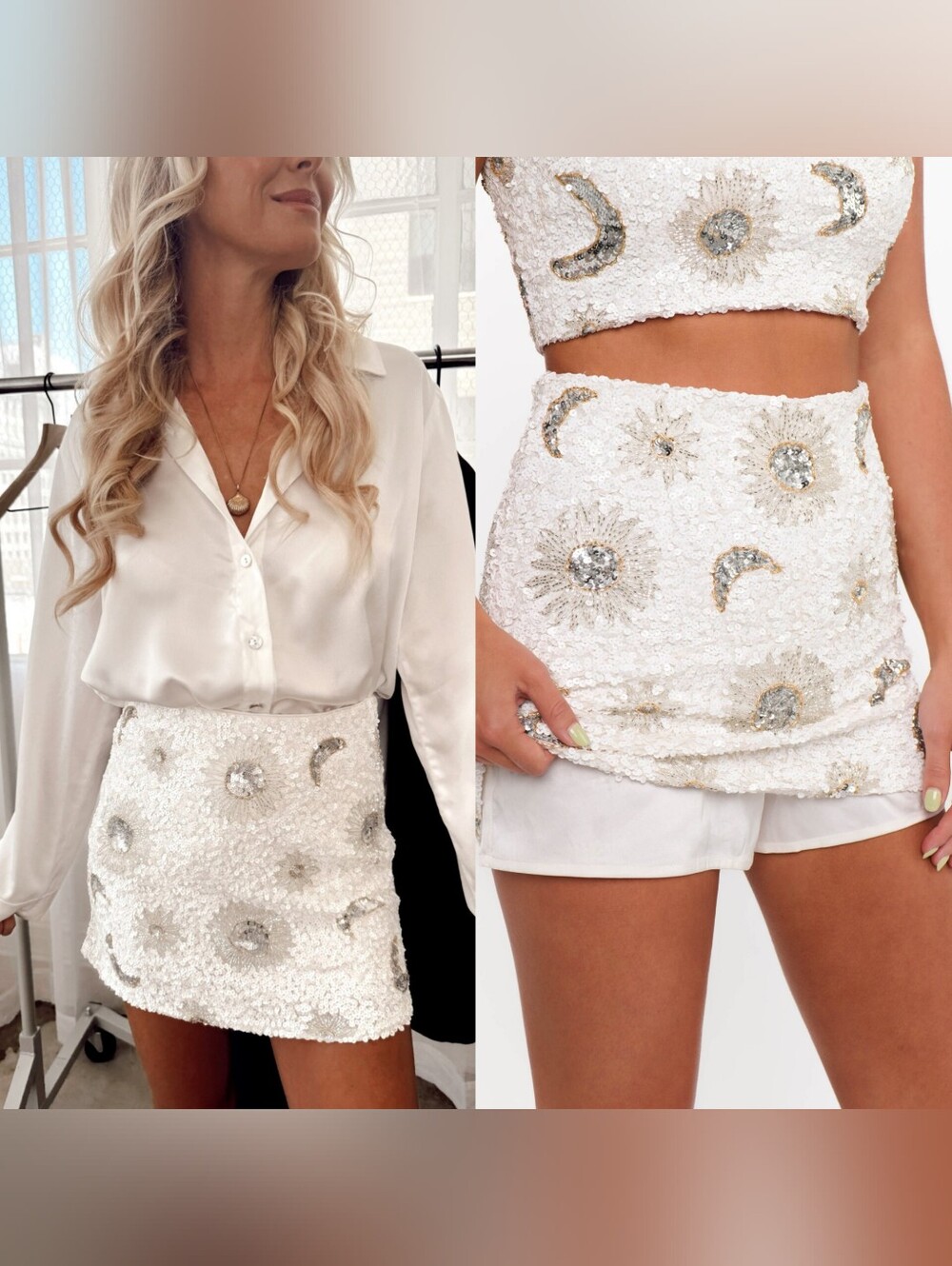 Show Me Your MuMu All Night White Celestial Sequins Skort M Wedding Party